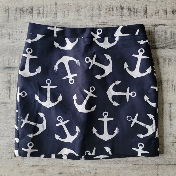 J. Crew Navy and White Nautical Anchor Skirt 4 - Picture 1 of 6
